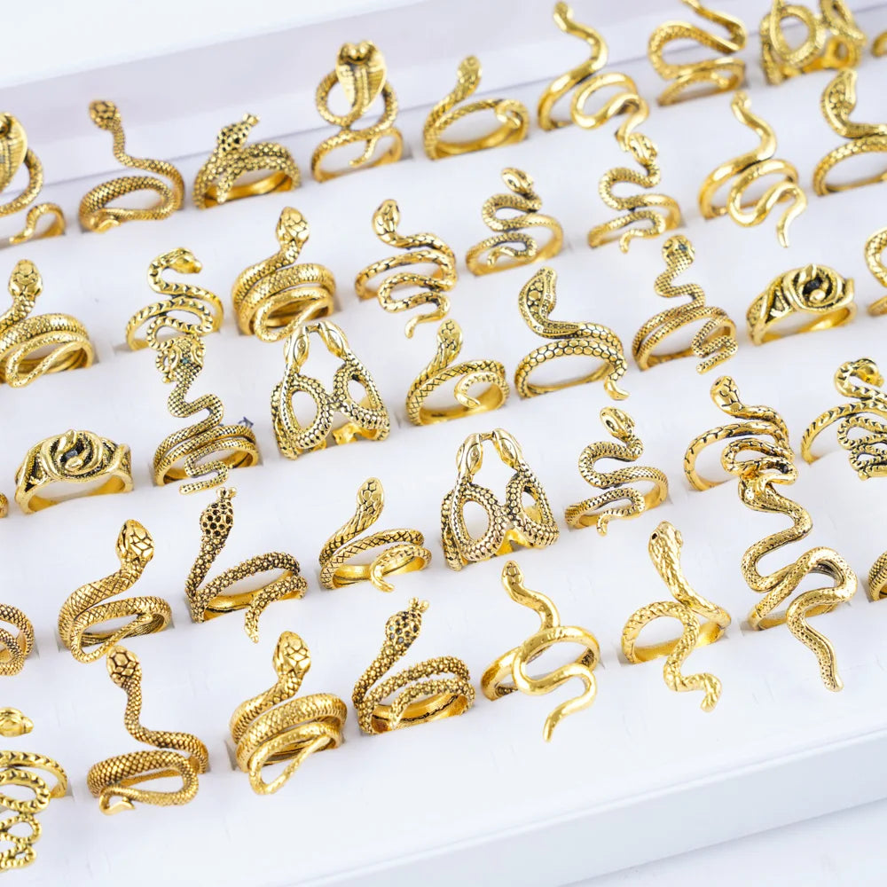 10Pcs/Lot New Fashion Punk Animal Snake Opening Rings For Men Women Gothic Mixed Style Jewelry Party Gifts