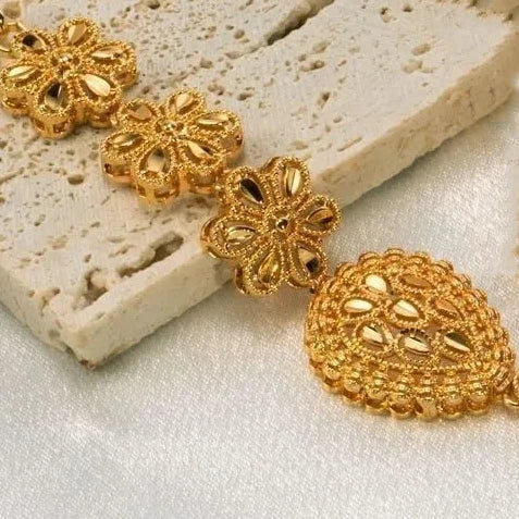 24K Gold Dubai Jewelry Sets Gifts Dubai India Style Gold Color Necklace Earring Set Plated Big African Bridal Jewelry Sets Women