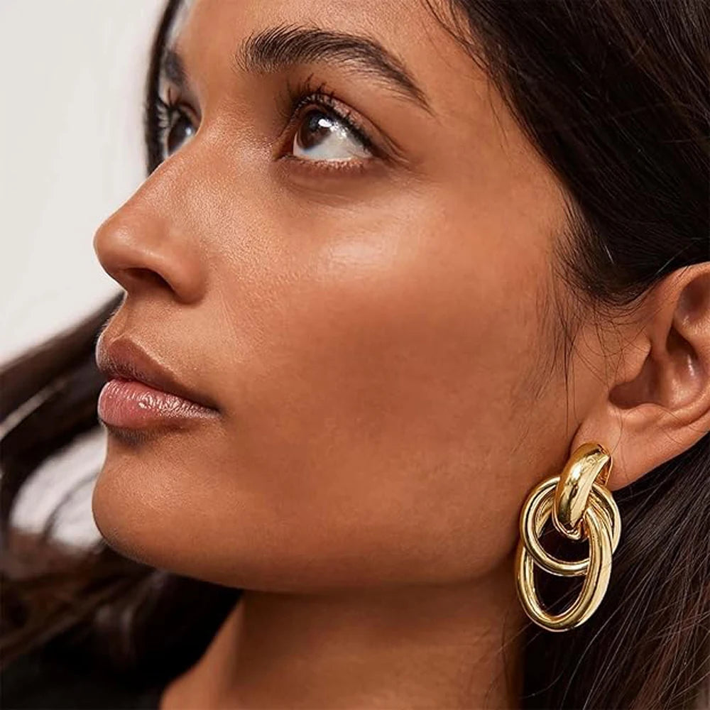 14k Gold Plated Chunky Gold Dangle Earrings for Women Girl Trendy Large Gold Statement Earrings Jewelry Gifts