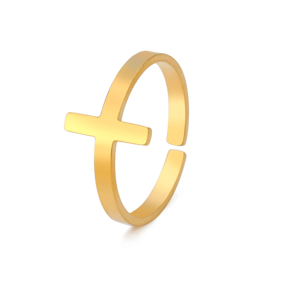 2025 Jesus Cross Rings for Women Stainless Steel Gold Color Open Finger Ring Christian New Fashion Jewelry Party Gift