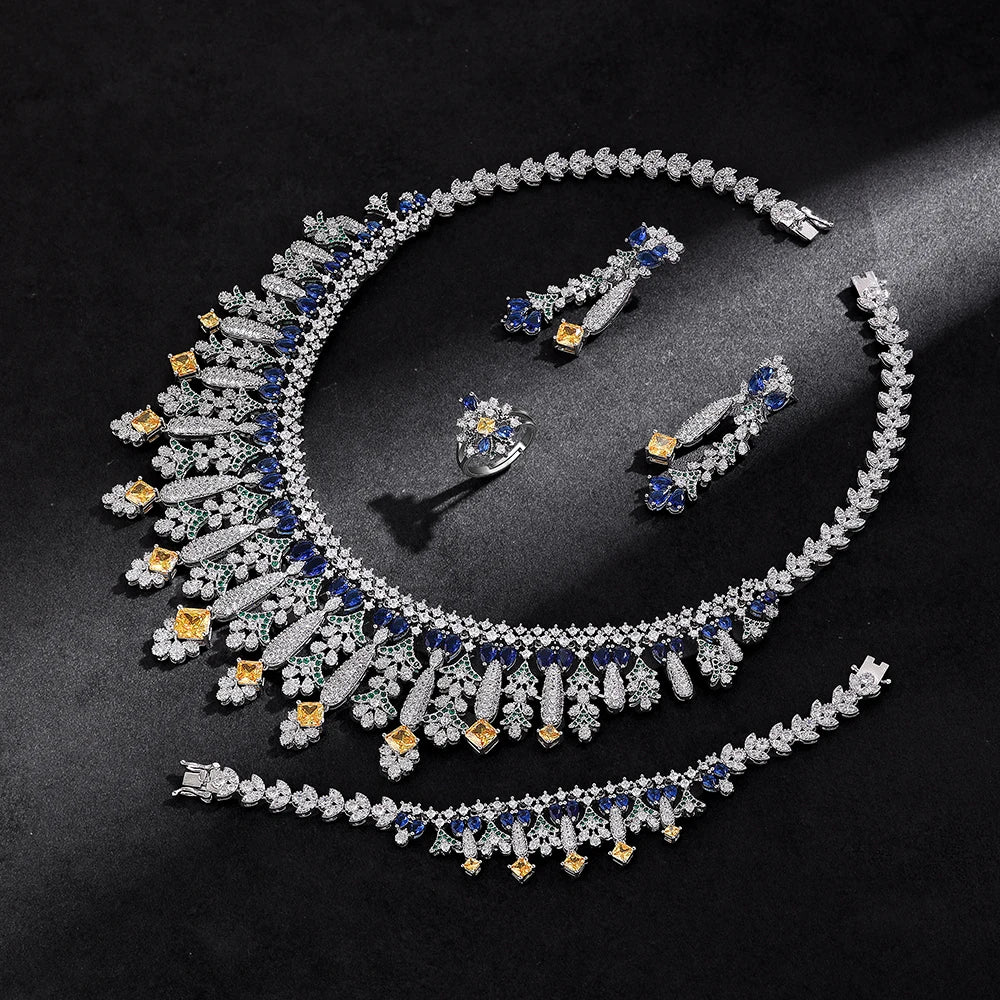 2025 New 4-piece Bride Zirconia Full Set Women's Party Jewelry Set Dubai Nigeria Crystal Wedding Jewelry Set