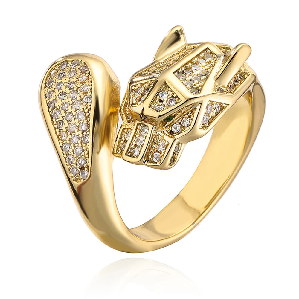 2025 New Fashion Statement Big Animal Ring For Women Girl Party Jewelry Gold Color Hollow Leopard Open Ring Wholesale
