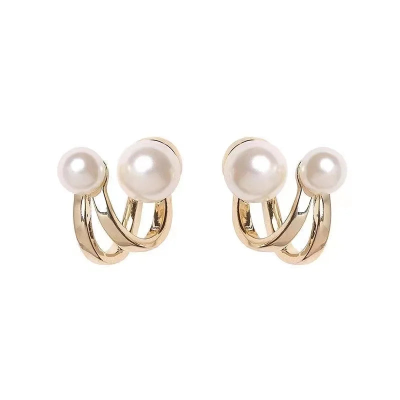 2025 New Retro Light Luxury Pearl Stud Earrings Korean Simple Jewelry Christmas Party Girl's Temperament Accessories For Woman