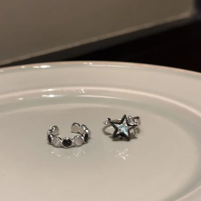 New Y2K Kpop Lucky Star Ring Heart Adjustable Irregular Geometric Punk Retro Women Crystal Ring Set Fashion Girls Jewelry Gifts