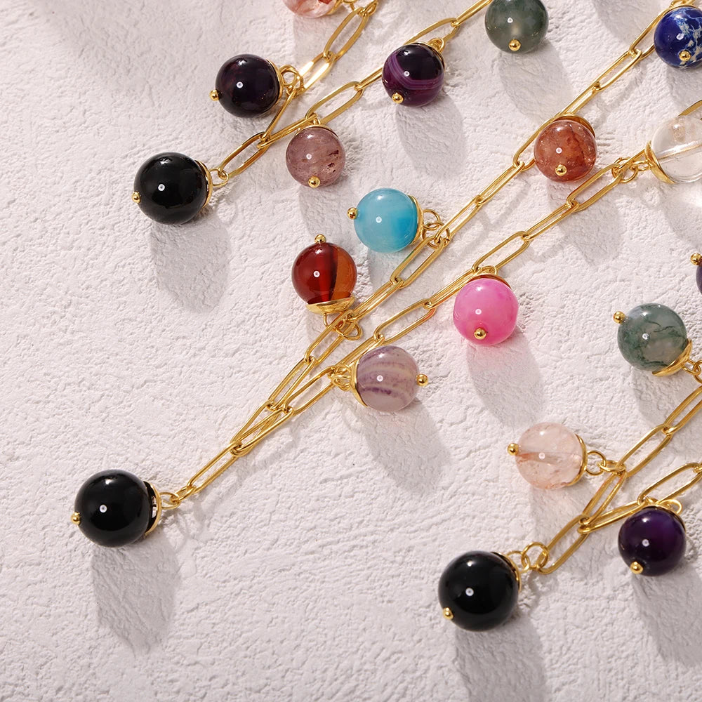 eye-catcher Round Nature Stones Necklace For Women Stainless Steel Chain Gold Plated Fashion Charm Jewelry Gift