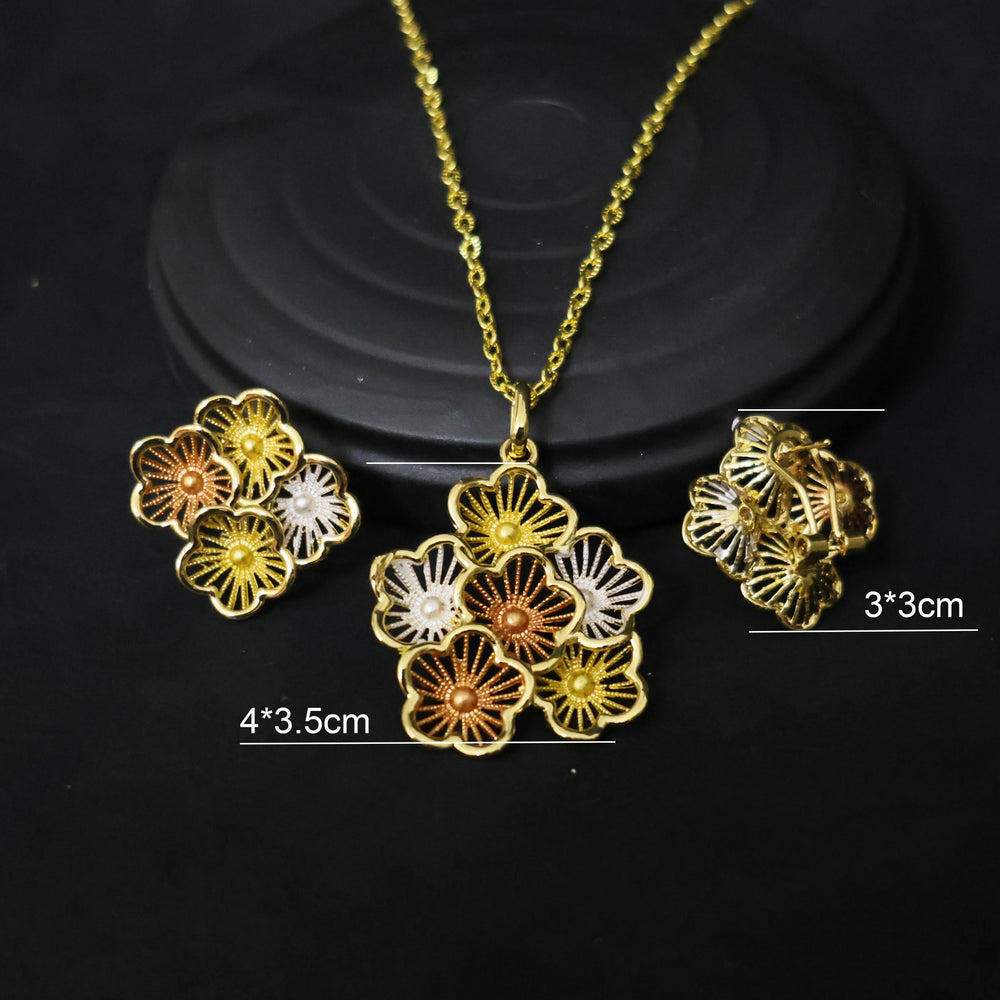 24K Gold-plated Two Piece Copper Jewelry Set India Dubai Jewelry Gold Warped Geometry Necklace Earrings