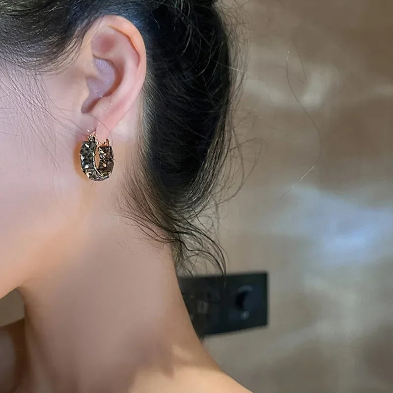 2023  Gold Plated Korean New Design Fashion Jewelry Square Grey Crystal Earrings Elegant Women's Daily Work Accessories