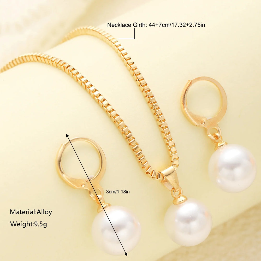 3 Pcs Round Pearl Jewelry Set Of Earring Pendant Necklace For Women Exquisite Fashion Rhinestone Double Wedding Jewelry Set Gift