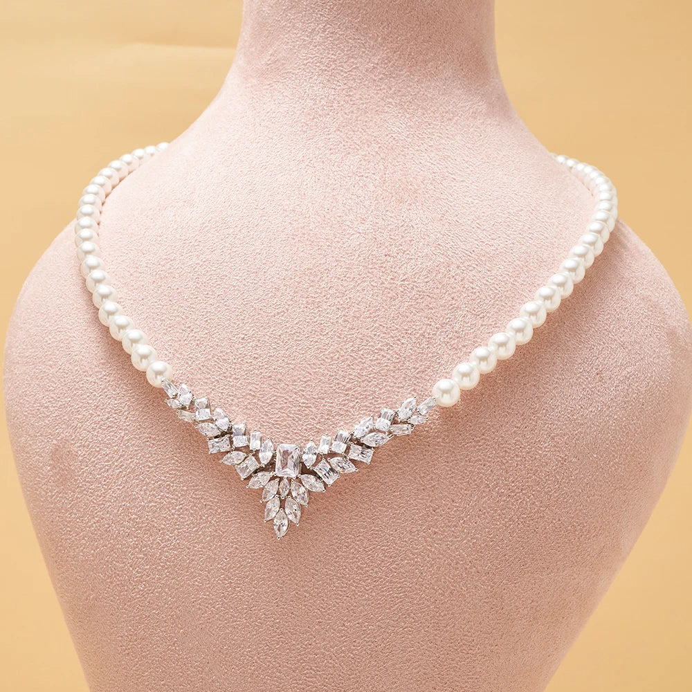 Pearl Jewelry Sets for Women Cubic Zircon Set Full Jewellery Woman Saudi Arabia Wedding Party Dress Suit Accessory