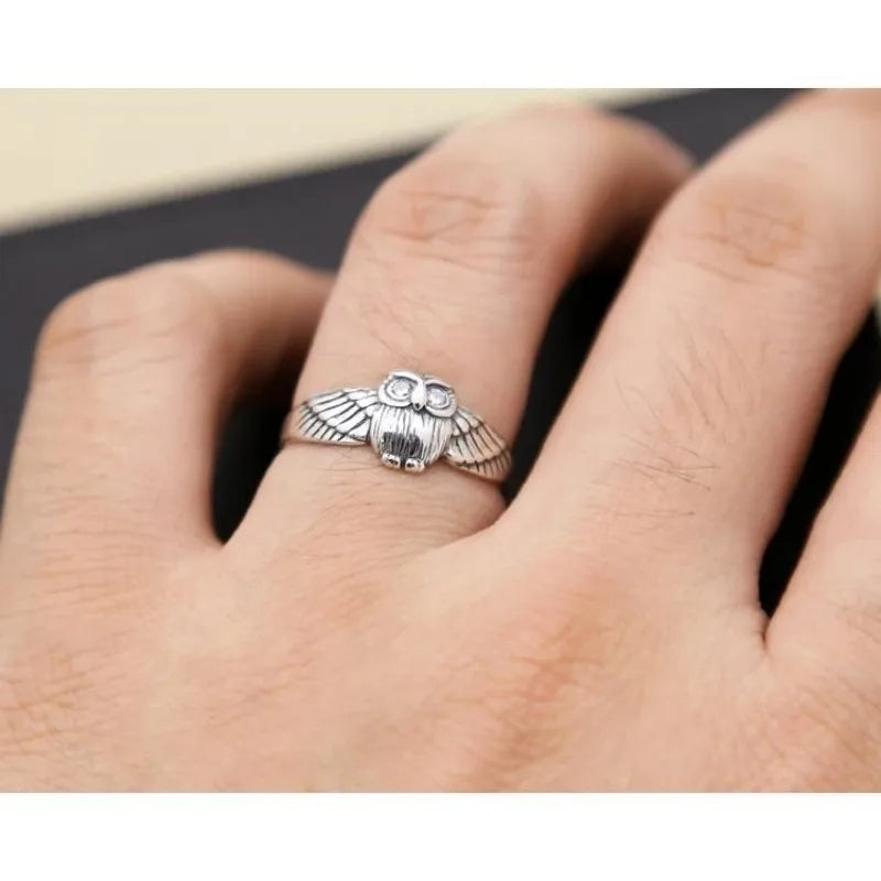 Buyee 925 Sterling Silver Personality Ring Finger Cute Owl Animal Open Ring for Women Fashion Family Party Fine Jewelry Circle