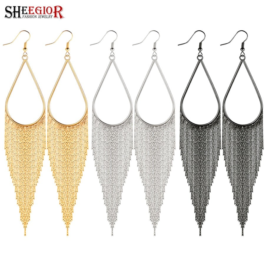 Boho Gold Long Tassels Earrings