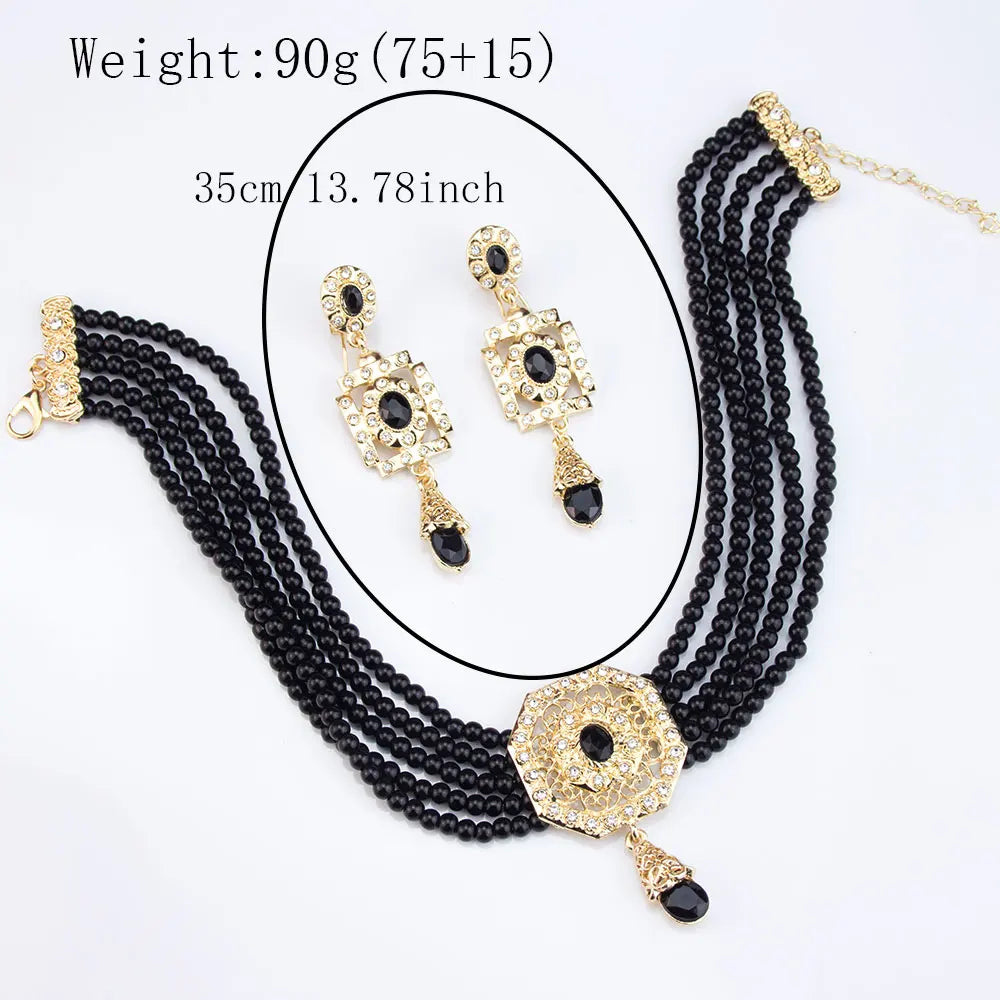 Algeria Beads Choker Necklace String Neck Chain Square Earring For Women Morocco Caftan Jewelry Arabic Bridal Bijoux
