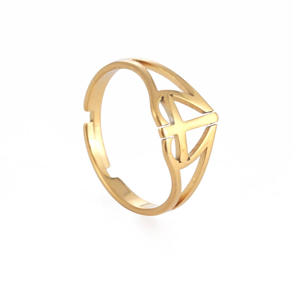 2025 Jesus Cross Rings for Women Stainless Steel Gold Color Open Finger Ring Christian New Fashion Jewelry Party Gift