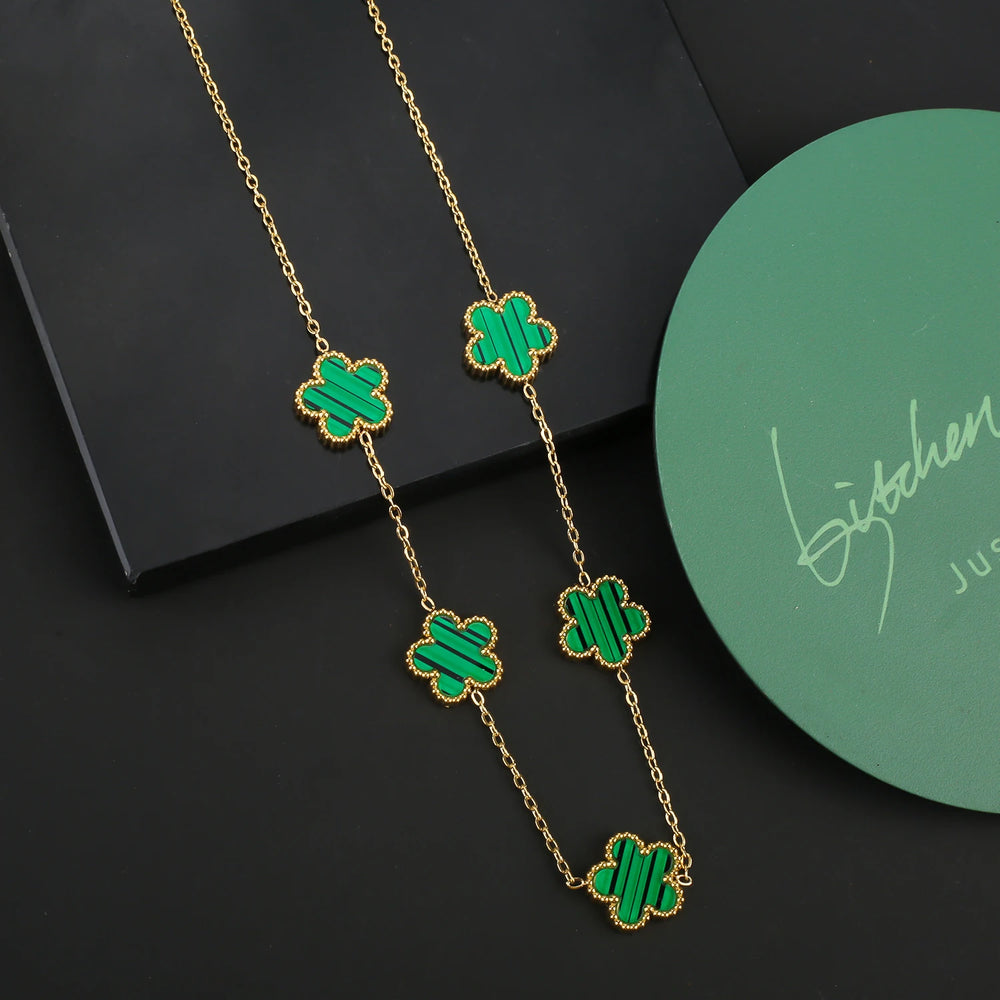 Hot Sale Stainless Steel Five Flower Clover Bracelet Jewelry Set Necklace Earrings For Woman Daily Wear Brand Jewelry