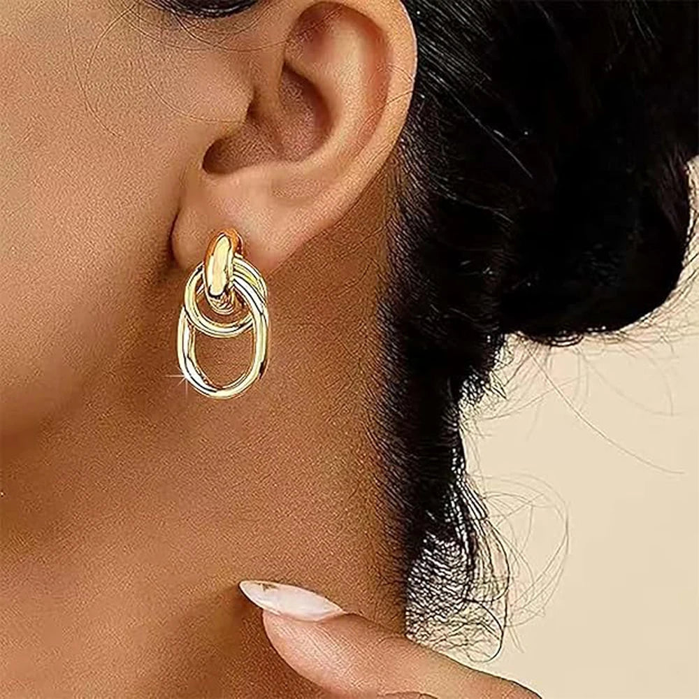 14k Gold Plated Chunky Gold Dangle Earrings for Women Girl Trendy Large Gold Statement Earrings Jewelry Gifts