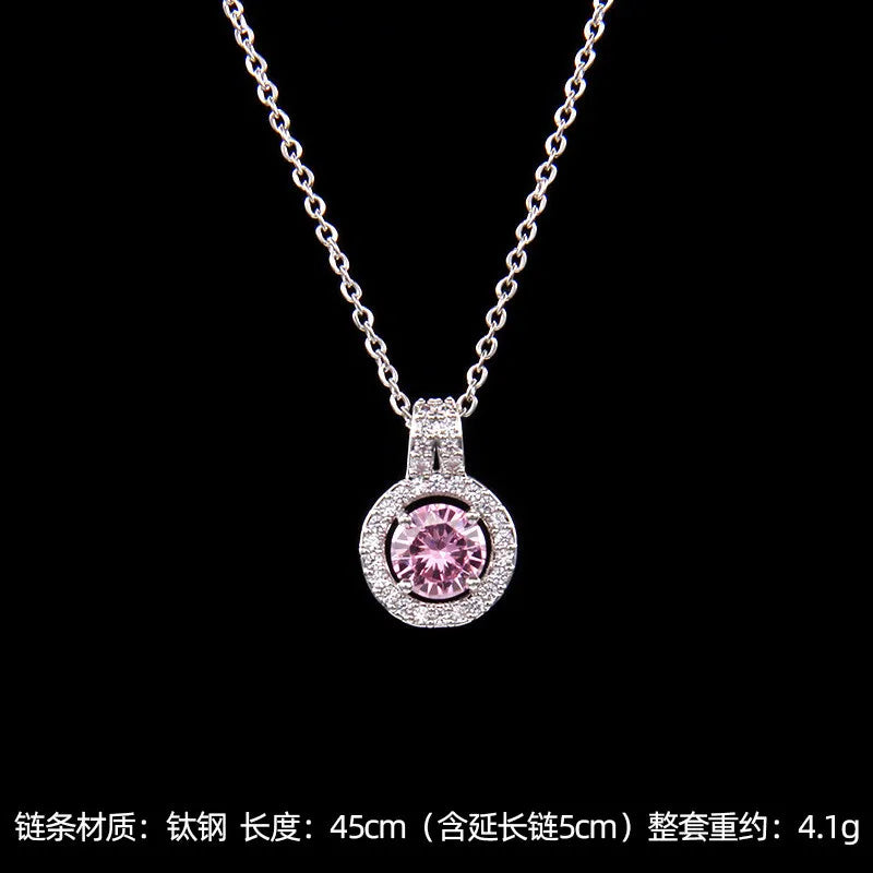 High Grade Round Zircon Jewelry Set Trendy Popular Stainless Steel Pendant Necklace Stud Earrings Party Gifts For Women Girls