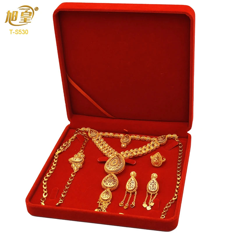 African Big Luxury 4PCS Dubai Gold Color Jewelry Necklace Sets For Women Bridal Wedding Sets 2024 Trend Jewellery Gifts
