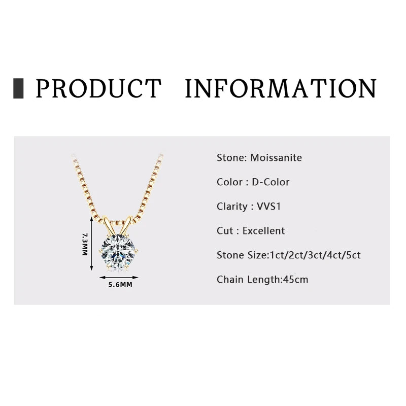 0.5ct-5ct Moissanite Pendant Necklace With Certificate For Women Original Real 925 Silver Chain Solitaire Drop Necklaces