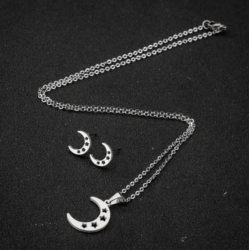 Luxury Stainless Steel Wedding Bride Jewelry Set Multiple Stars Earrings And Necklace Gold Color Clavicle Chain Joyas Mujer