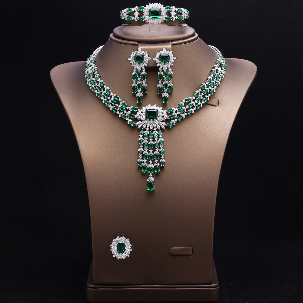 2025 Bridal Zirconia Full Jewelry Sets For Women Party 4pcs Luxury Dubai Nigeria CZ Crystal Wedding Necklace Sets