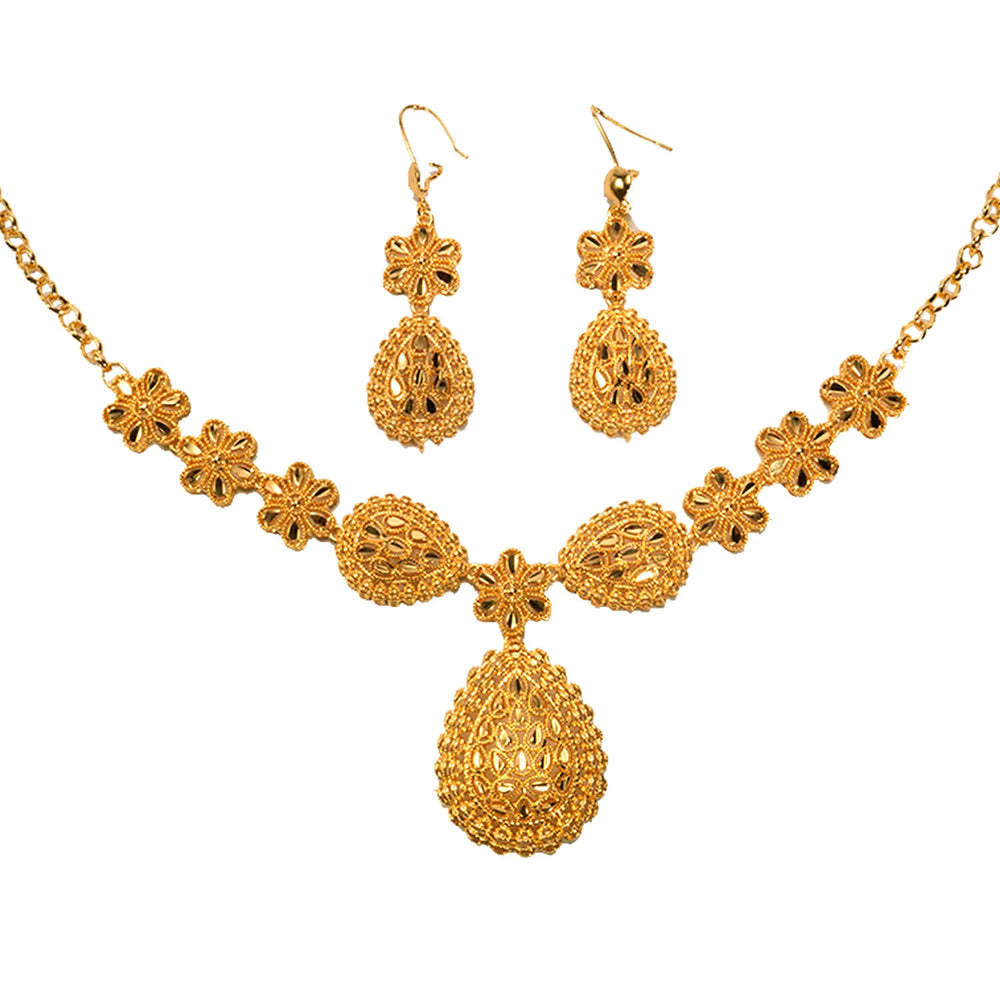 18K gold necklace AU750 gold earrings two-piece set water drop shape jewelry wedding exaggerated women's jewelry