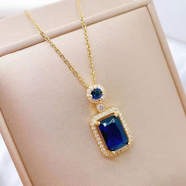 Bridal Exquisite Emerald Green Geometric Earring And Necklace Set