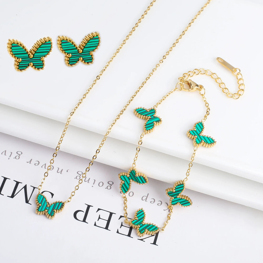 3PCS Hot Sale Stainless Steel Butterfly Jewelry Set Bracelet Necklace Earrings High Quality Women Luxury Party Jewelry Clover
