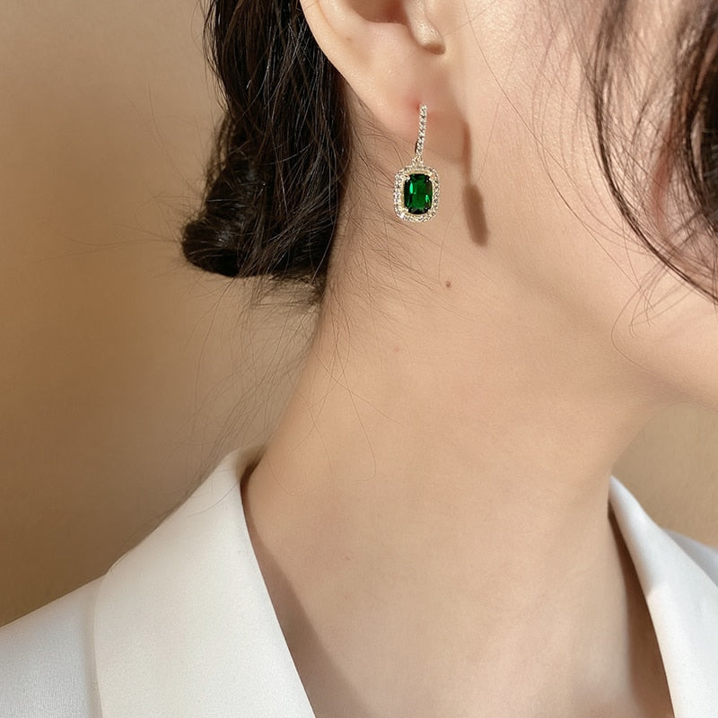 French Vintage Green Gem Earrings