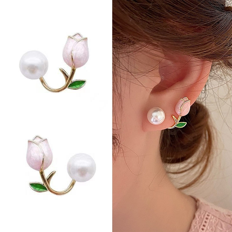 White Flower Stud Earrings