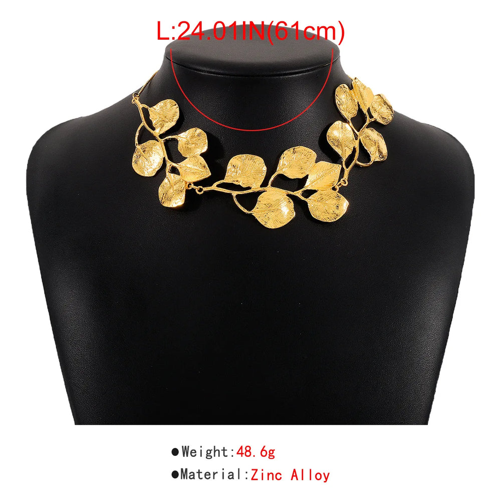 2025 Earring Necklace Luxury Metal Leaf Earrings Choker for Women Personality Jewelry Gift Wholesale