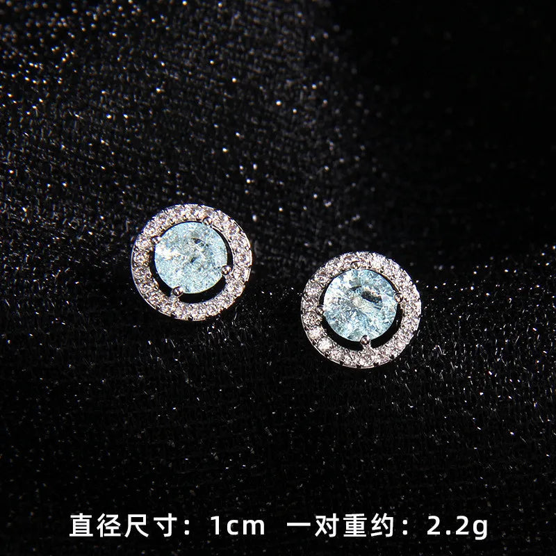 High Grade Round Zircon Jewelry Set Trendy Popular Stainless Steel Pendant Necklace Stud Earrings Party Gifts For Women Girls