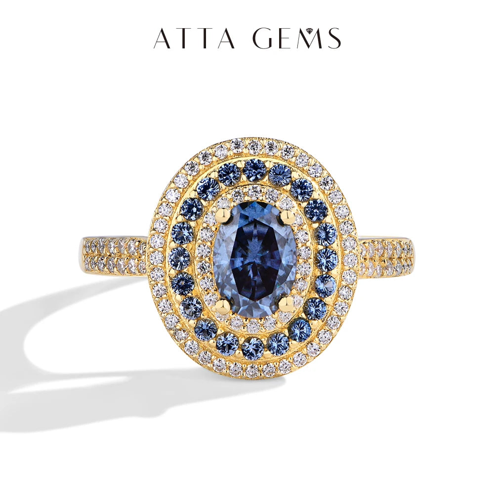 1CT Oval Cut Blue Moissanite Rings for Women Real S925 Sterling Silver Ethnic Engagement Christmas Gift With Certified
