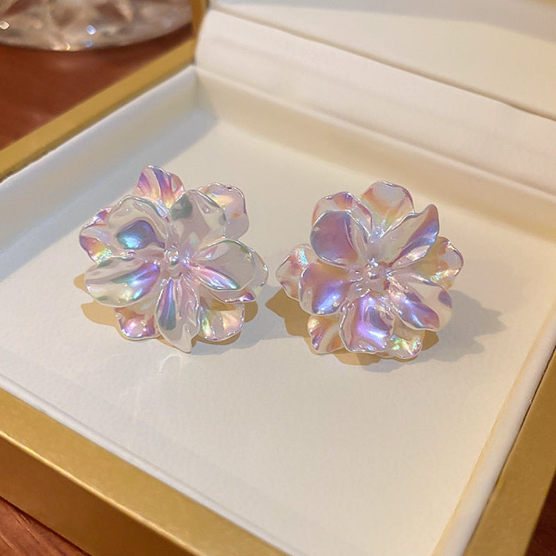 White Flower Stud Earrings