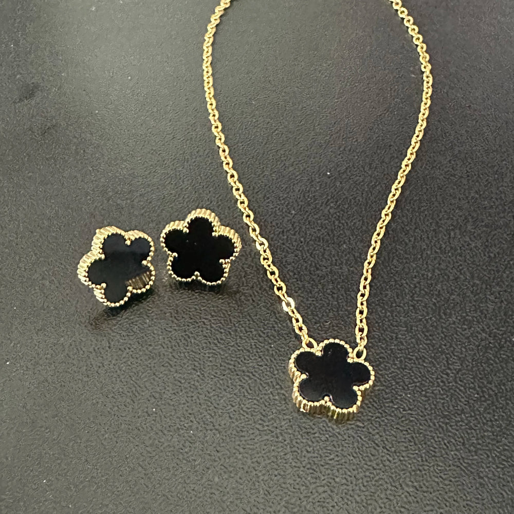 2pcs/Set Flower Stainless Steel Pendant Necklace Earrings For Women Trending New In Fashion Jewelry Set Accessories Clover