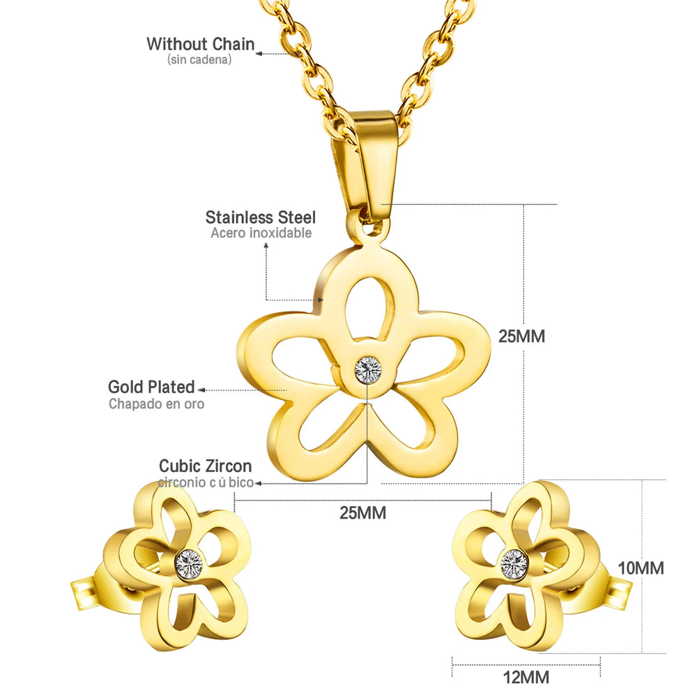 Jewelry Sets Yellow Flowers Pendant Necklace Earrings Stainless Steel For Women Gold Color 2023 Trendy Summer Wholesale