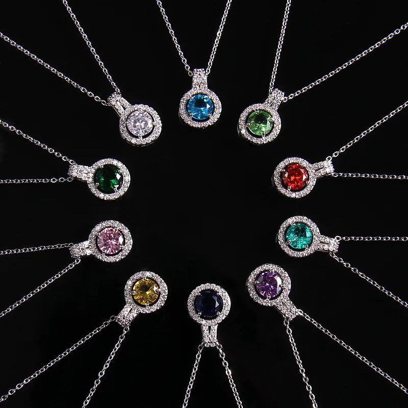 High Grade Round Zircon Jewelry Set Trendy Popular Stainless Steel Pendant Necklace Stud Earrings Party Gifts For Women Girls