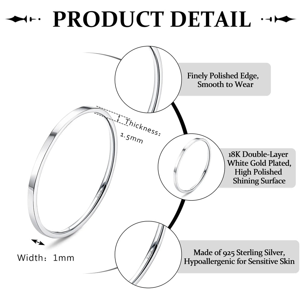 Fansilver S925 Sterling Silver Rings for Women Men 18K White Gold Plated Stackable Statement Thin Plain Thumb Ring  Wholesale