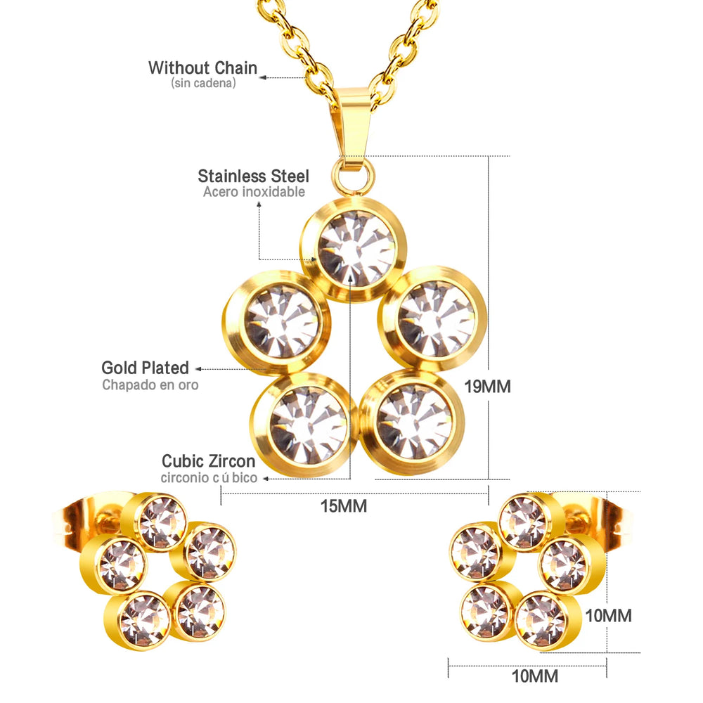 Jewelry Sets Yellow Flowers Pendant Necklace Earrings Stainless Steel For Women Gold Color 2023 Trendy Summer Wholesale