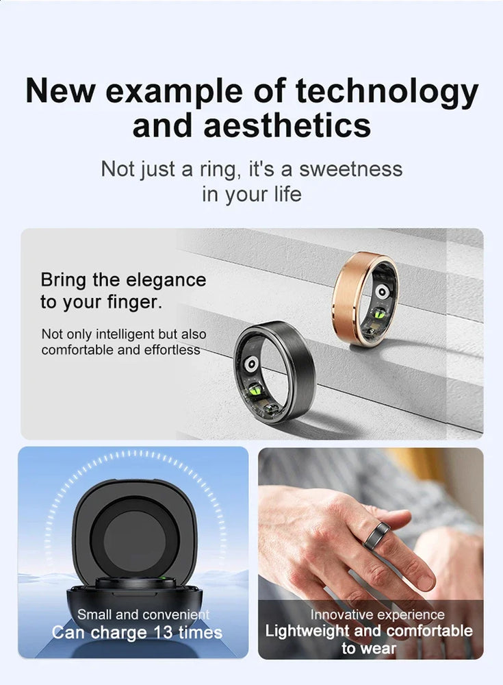 2024 Grey R03 5ATM Waterproof Smart Ring For Men Women Health Monitoring 100+ Sport Modes Fitness Tracking Waterproof Sport Ring