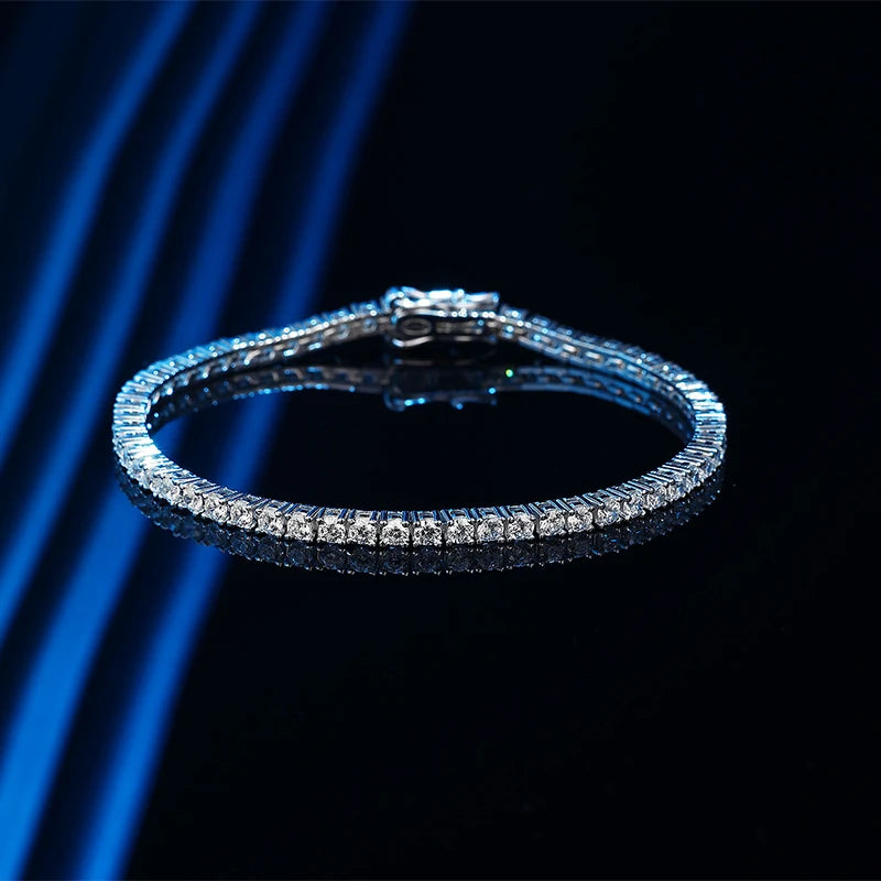 2mm Moissanite Tennis Bracelet 925 Sterling Silver Plated White Gold Bracelet for Women Man Sparkling Party Jewelry