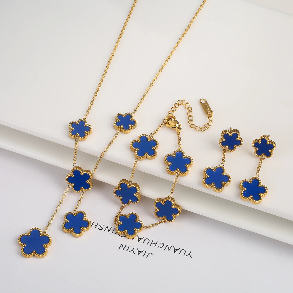Hot Selling Plum Blossom Plant Five Leaf Flower Jewelry Set Bracelet Necklace Earrings Women Stainless Steel High Quality Clover