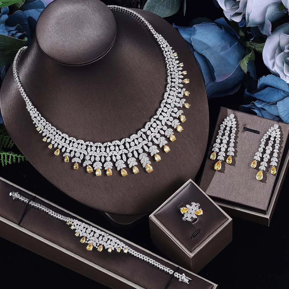 2025 New 4-piece Bride Zirconia Full Set Women's Party Jewelry Set Dubai Nigeria Crystal Wedding Jewelry Set