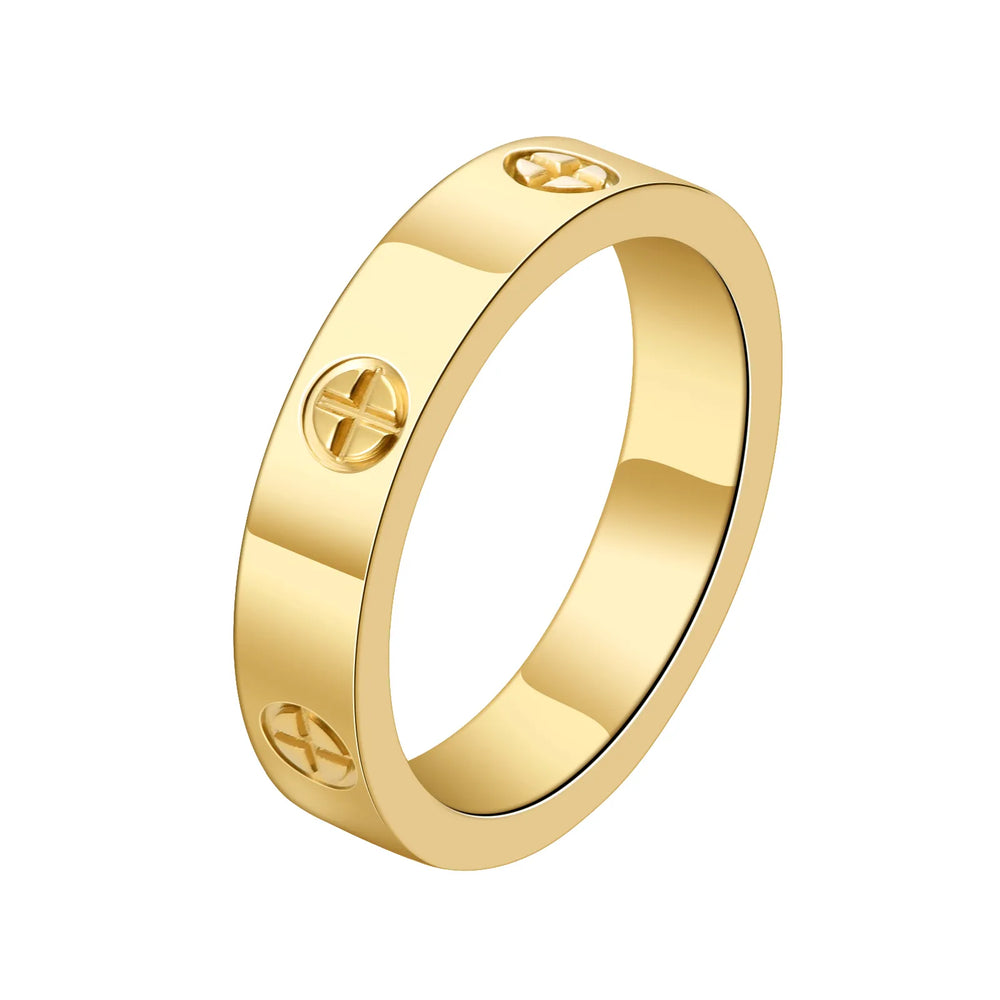 This luxurious piece of jewelry is a stainless steel love ring designed for both men and women. With its classic cross design and rose gold color, it exudes elegance and sophistication. Adorned with CZ crystals, it adds a touch of sparkle and glamour. Perfect as a wedding gift or a symbol of love, this ring is a true statement piece.