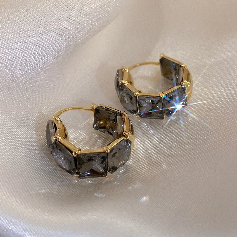 2023  Gold Plated Korean New Design Fashion Jewelry Square Grey Crystal Earrings Elegant Women's Daily Work Accessories