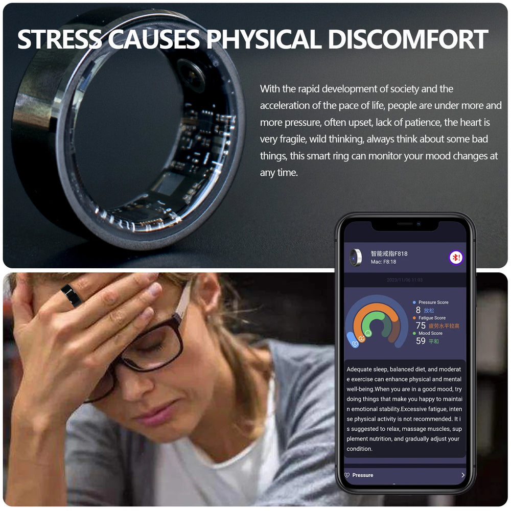 Smart Health Ring Heart Rate Blood Oxygen Sleep Monitoring Tracking  Waterproof Multifunctional