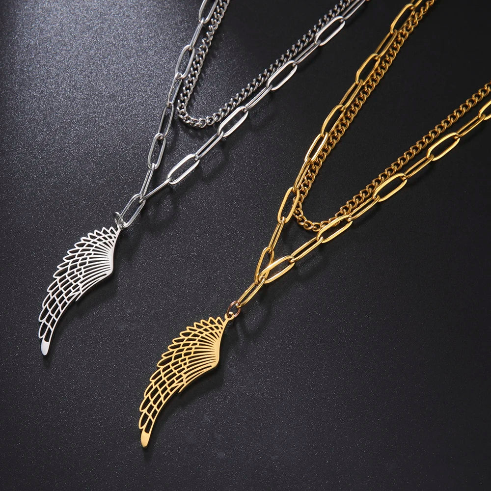 2025 Seraph Angel Wing Pendant Necklace for Women Stainless Steel Gold Color Choker Chain Necklace Fashion Jewelry Gifts
