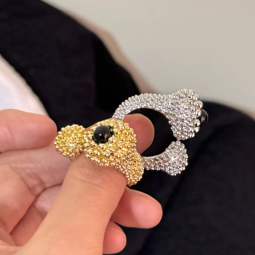 Vintage Gold Plated Black Agate Metal Chunky Open Rings for Women Girls Exaggerated Charm Party Jewelry Accessory