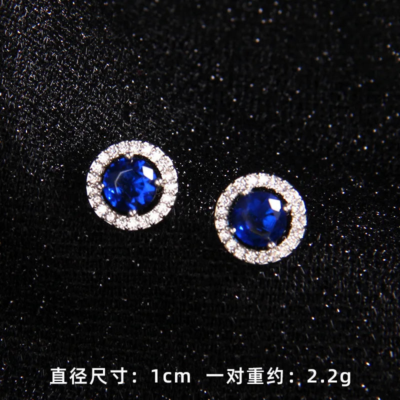 High Grade Round Zircon Jewelry Set Trendy Popular Stainless Steel Pendant Necklace Stud Earrings Party Gifts For Women Girls