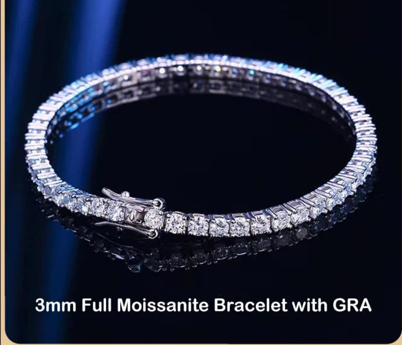 925 Sterling Silver Moissanite Bracelet 0.1ct 3mm D VVS1 Diamond with GRA for Women Sparkling Wedding Party Fine Jewelry