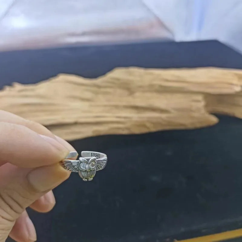 Buyee 925 Sterling Silver Personality Ring Finger Cute Owl Animal Open Ring for Women Fashion Family Party Fine Jewelry Circle